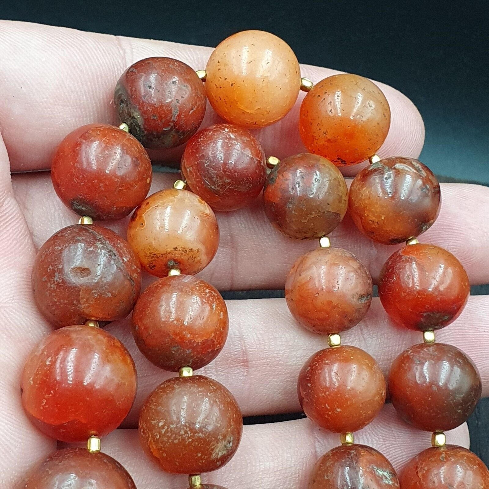 Antique Old Himalayan Indo Tibetan Carnelian Agate Beads Necklace NL7