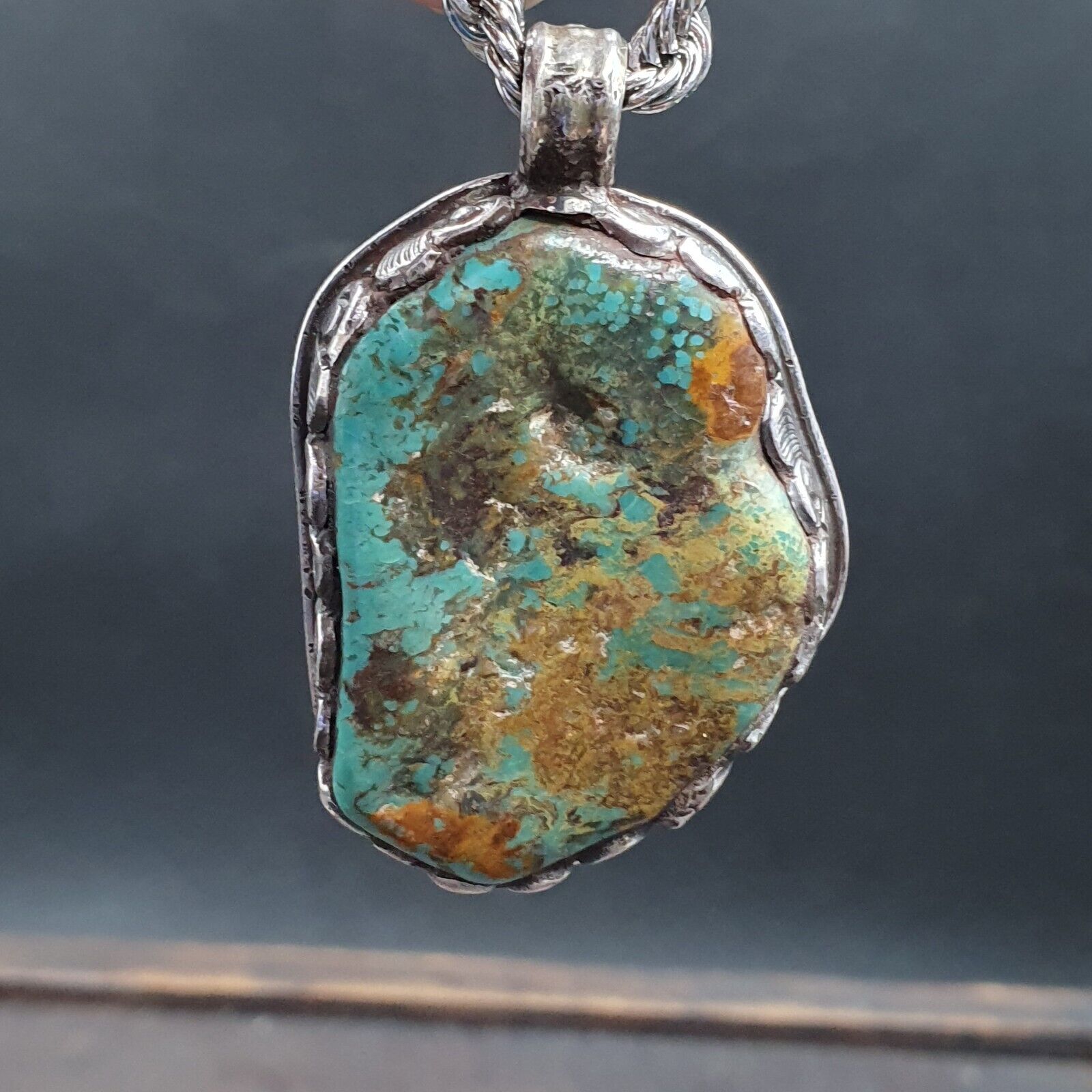 BIG MEN'S VINTAGE Natural USA Turquoise Pendant Necklace