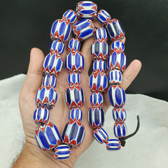 562g Vintage Venetian Inspired Trade Beads Black Chevron Glass Beads Strand