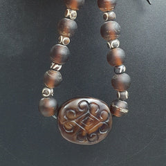 Antique Tibetan Chinese Himalayan Carving Agate Pendent Amulet Bead #33