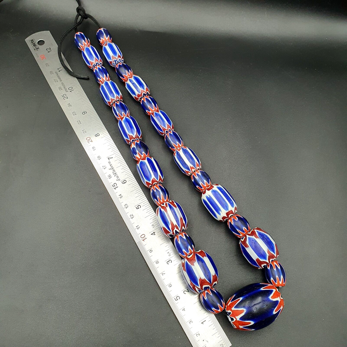 335g Venetian Style Trade Beads Blue Chevron Glass Beads Long Necklace