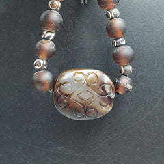 Antique Tibetan Chinese Himalayan Carving Agate Pendent Amulet Bead #33