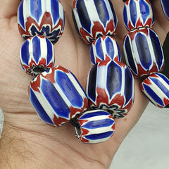 562g Vintage Venetian Inspired Trade Beads Black Chevron Glass Beads Strand