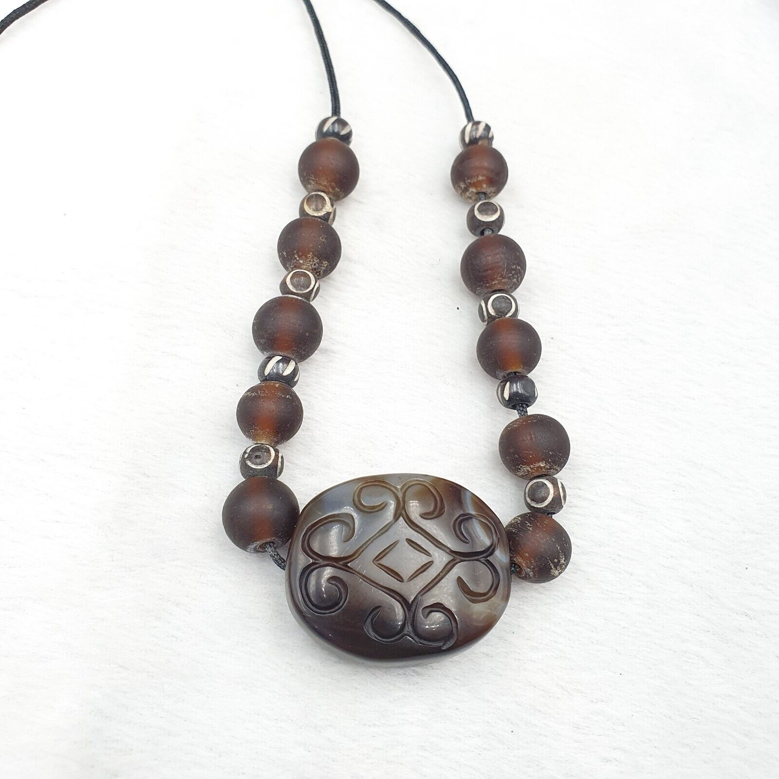 Antique Tibetan Chinese Himalayan Carving Agate Pendent Amulet Bead #33