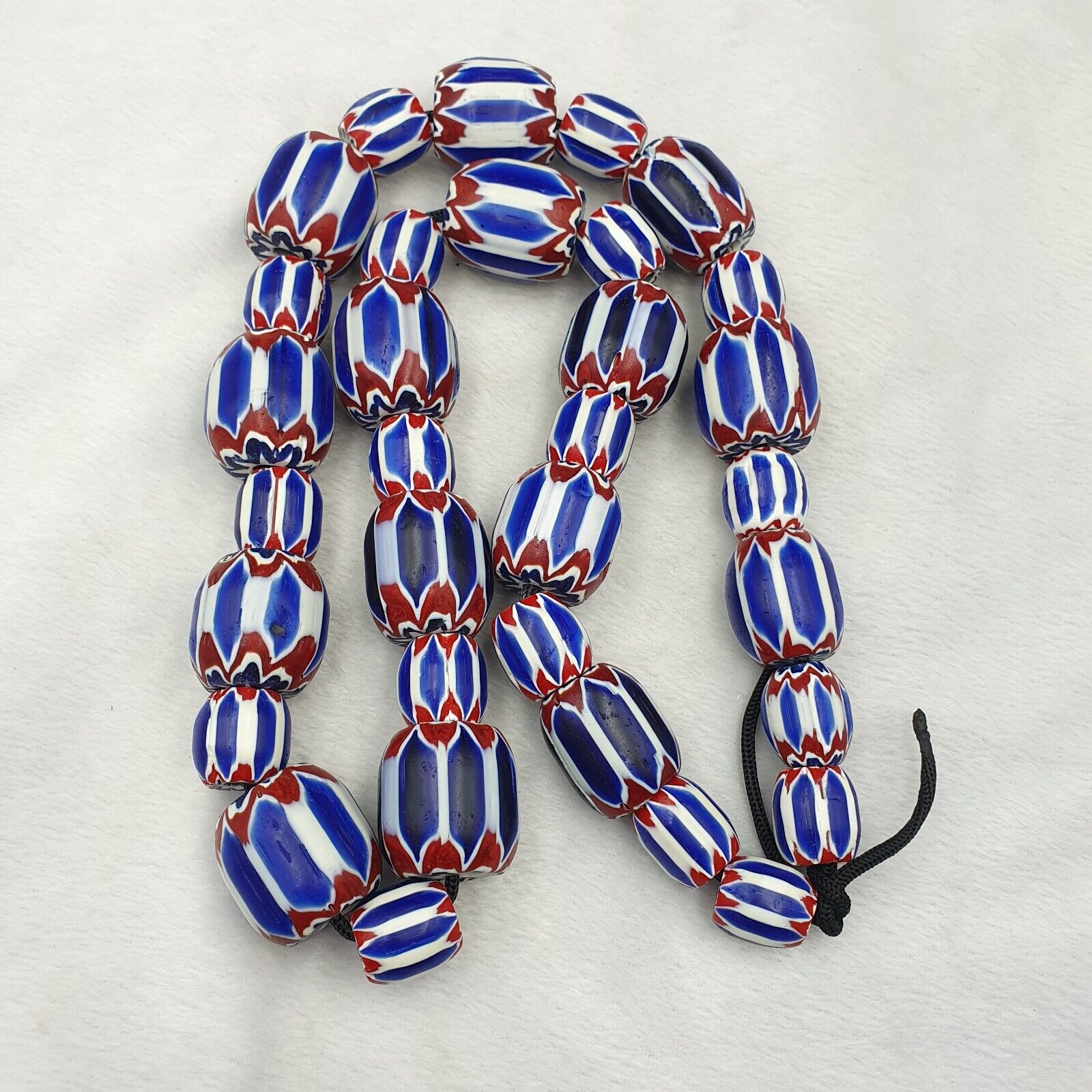 562g Vintage Venetian Inspired Trade Beads Black Chevron Glass Beads Strand