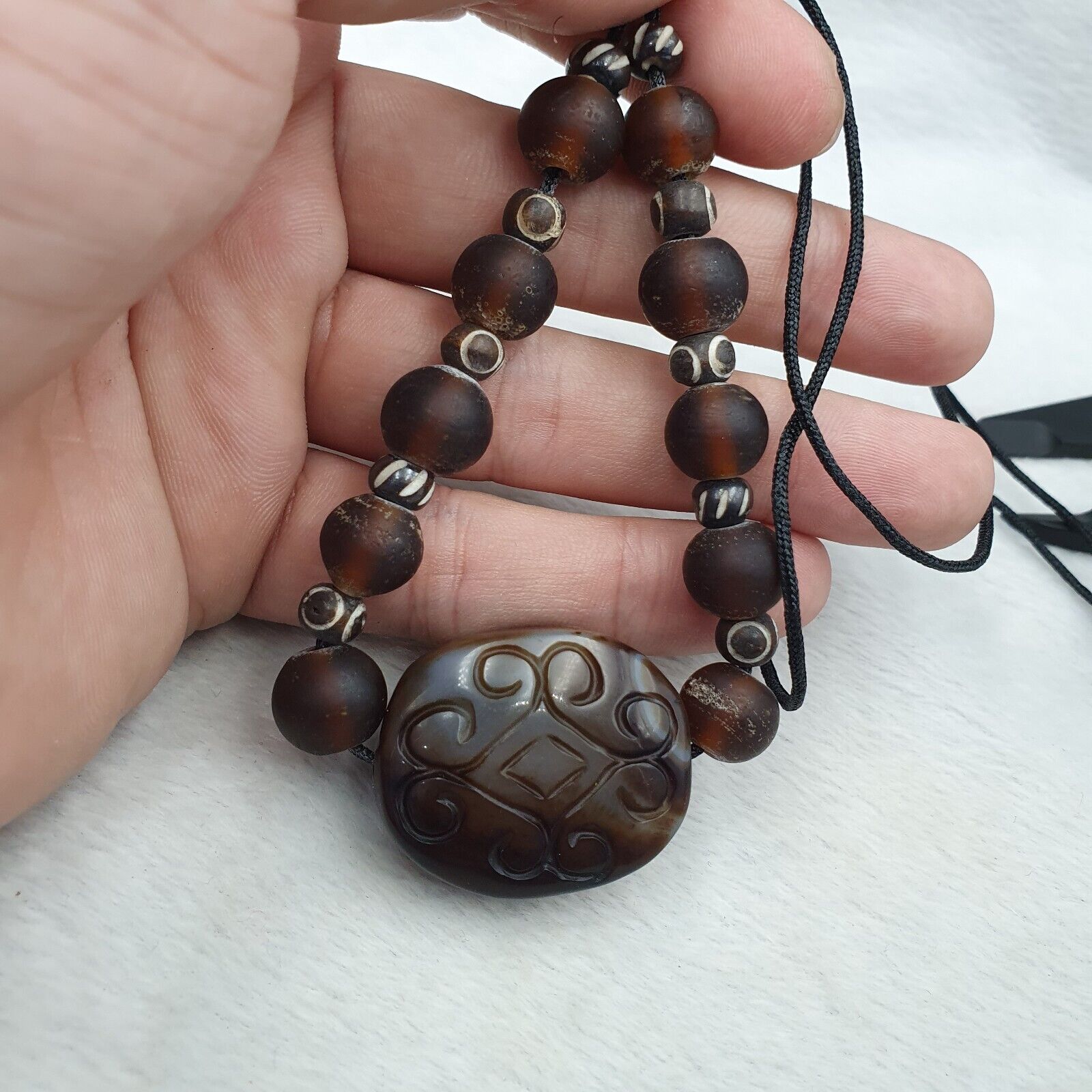 Antique Tibetan Chinese Himalayan Carving Agate Pendent Amulet Bead #33