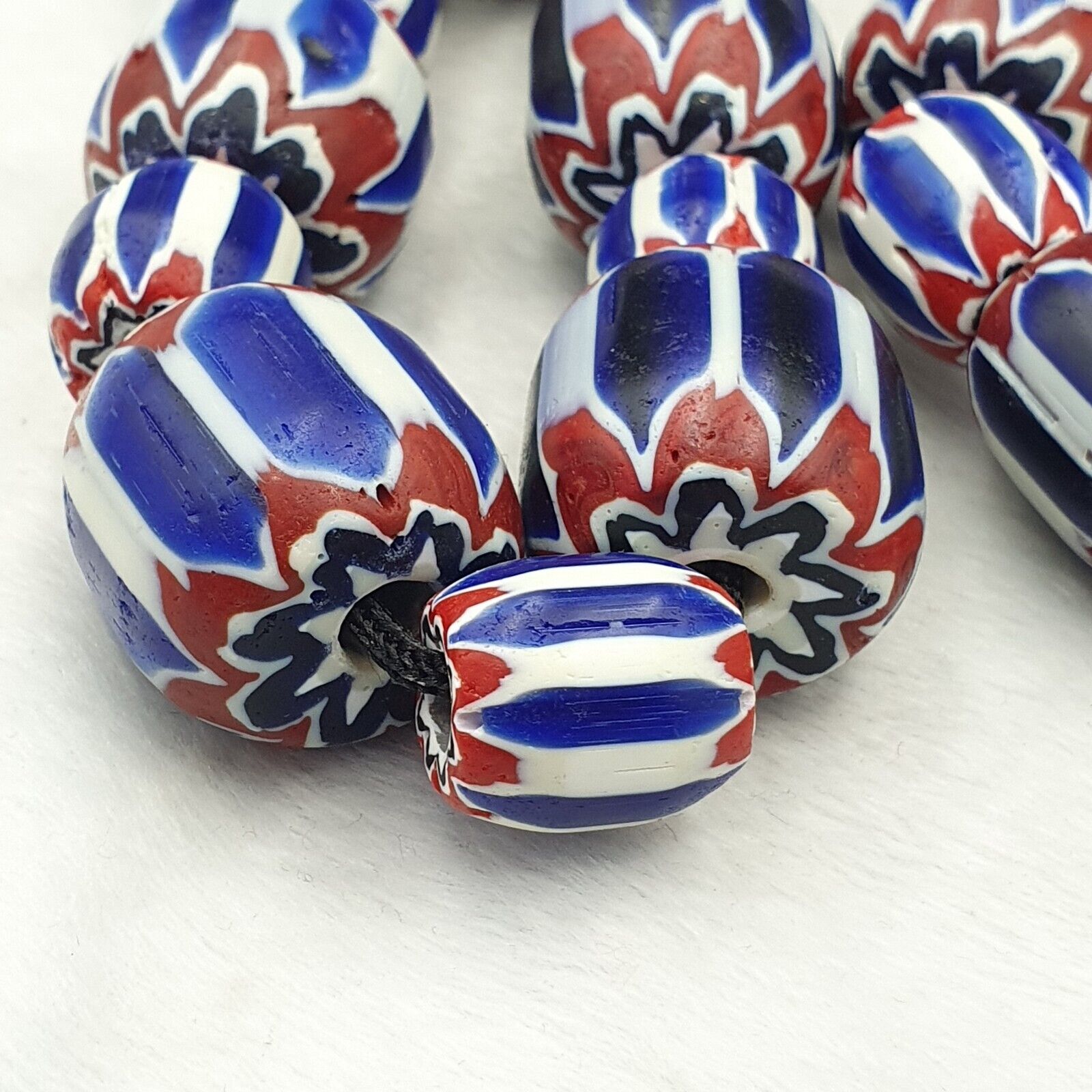 562g Vintage Venetian Inspired Trade Beads Black Chevron Glass Beads Strand