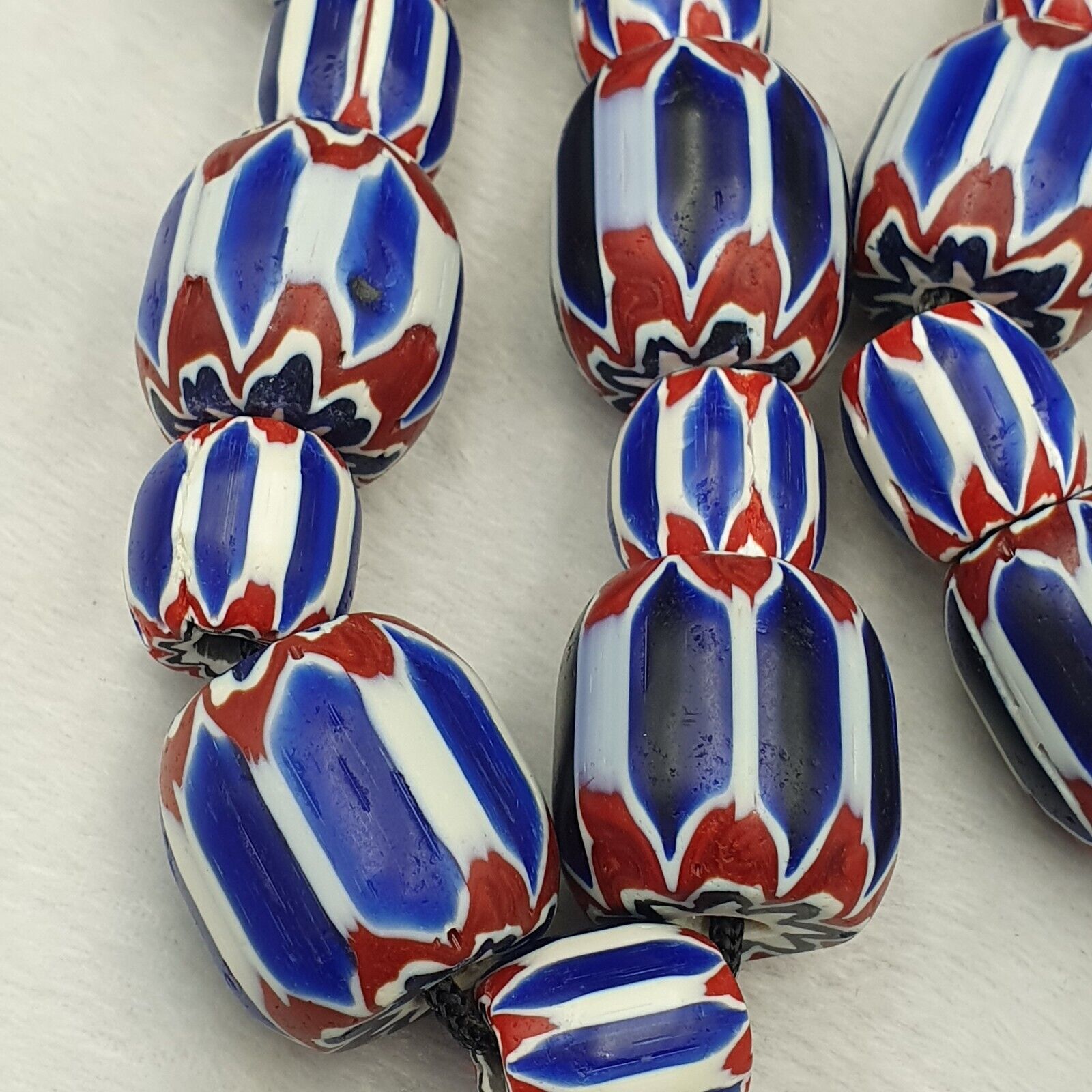 562g Vintage Venetian Inspired Trade Beads Black Chevron Glass Beads Strand