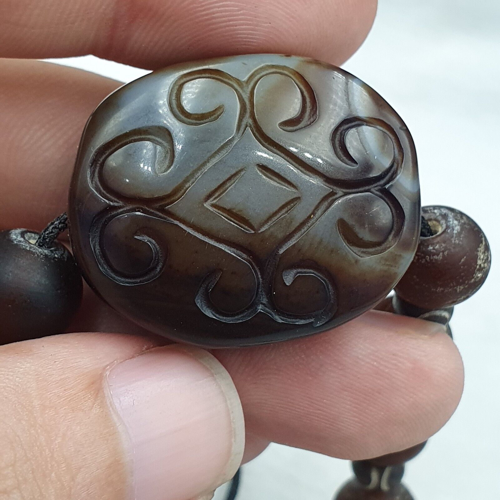 Antique Tibetan Chinese Himalayan Carving Agate Pendent Amulet Bead #33