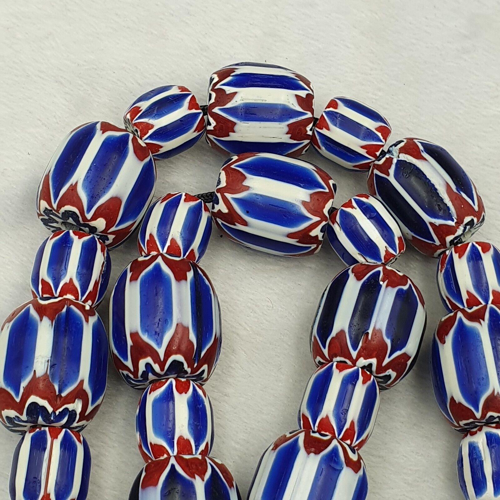 562g Vintage Venetian Inspired Trade Beads Black Chevron Glass Beads Strand