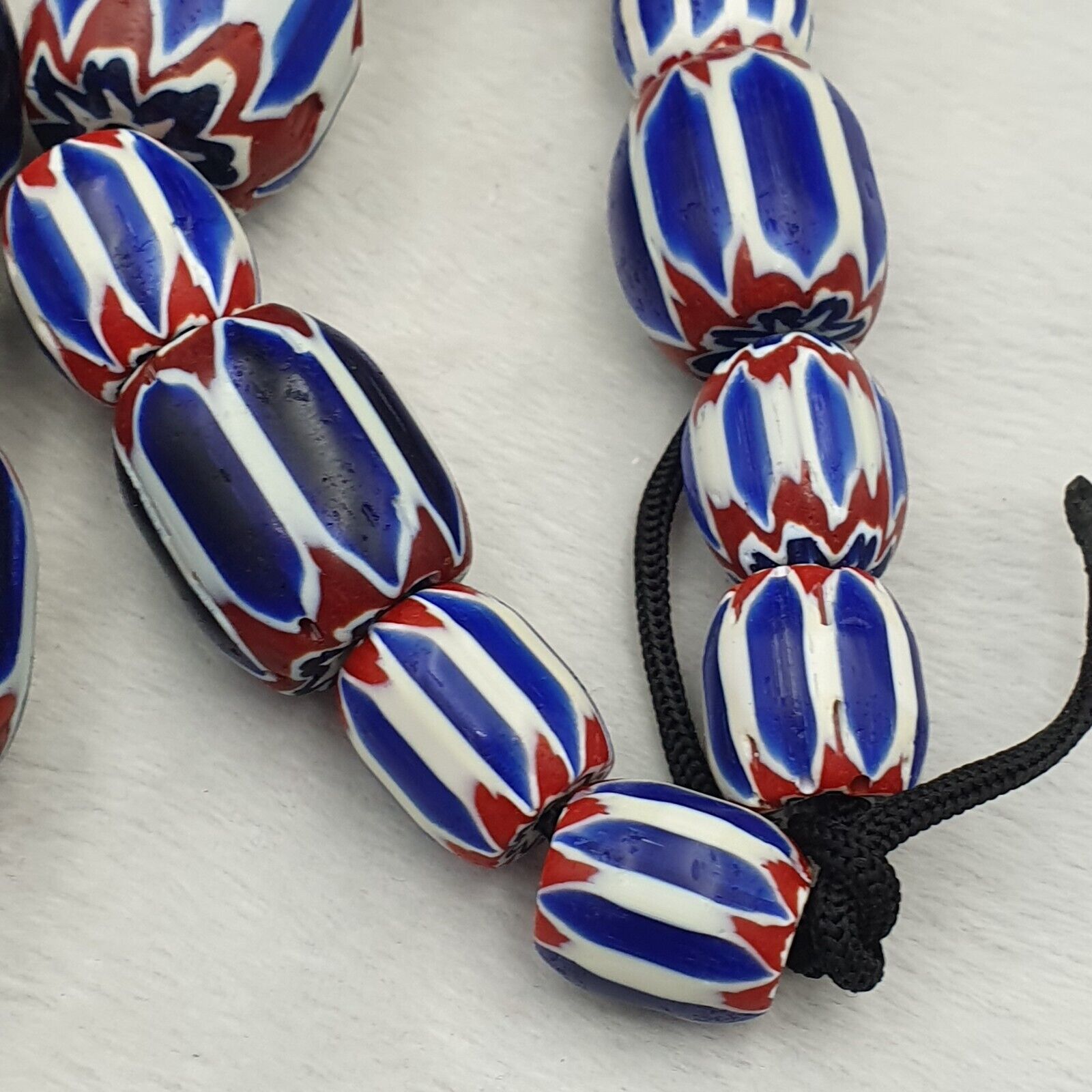 562g Vintage Venetian Inspired Trade Beads Black Chevron Glass Beads Strand