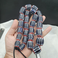 441g Vintage Venetian Style Trade Beads Black Chevron Glass Beads Long necklace