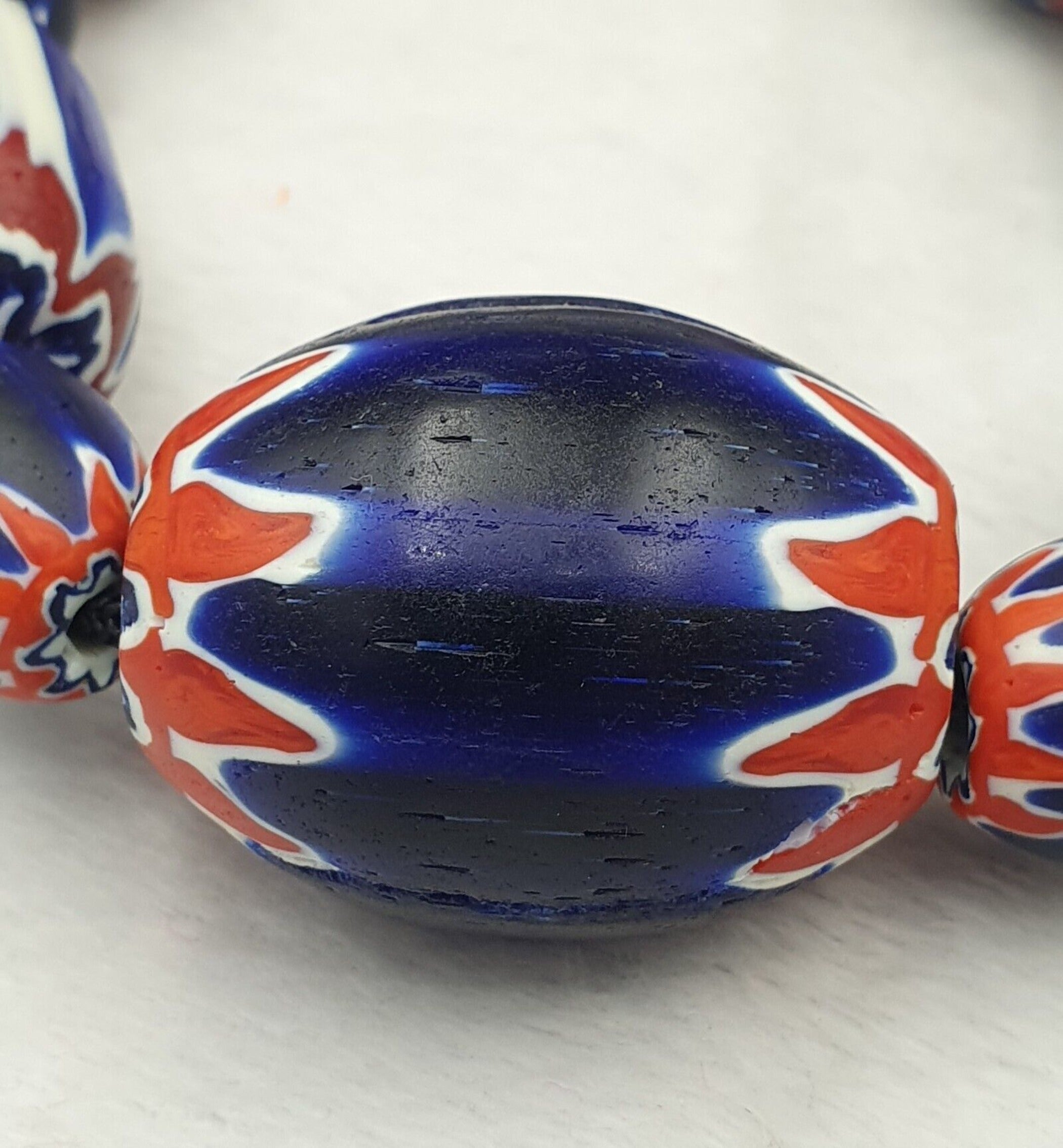 335g Venetian Style Trade Beads Blue Chevron Glass Beads Long necklace