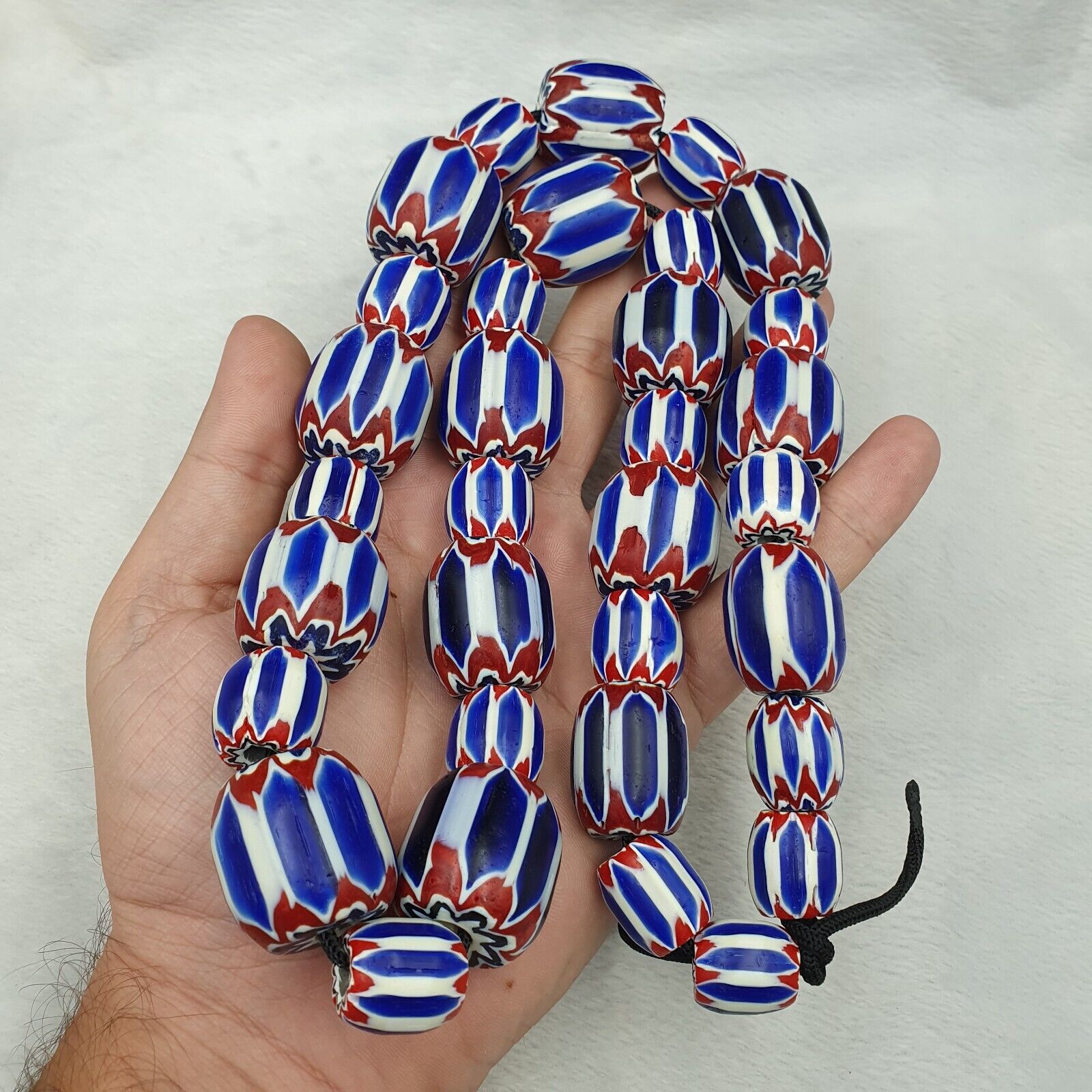 562g Vintage Venetian Inspired Trade Beads Black Chevron Glass Beads Strand