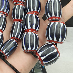 441g Vintage Venetian Style Trade Beads Black Chevron Glass Beads Long necklace