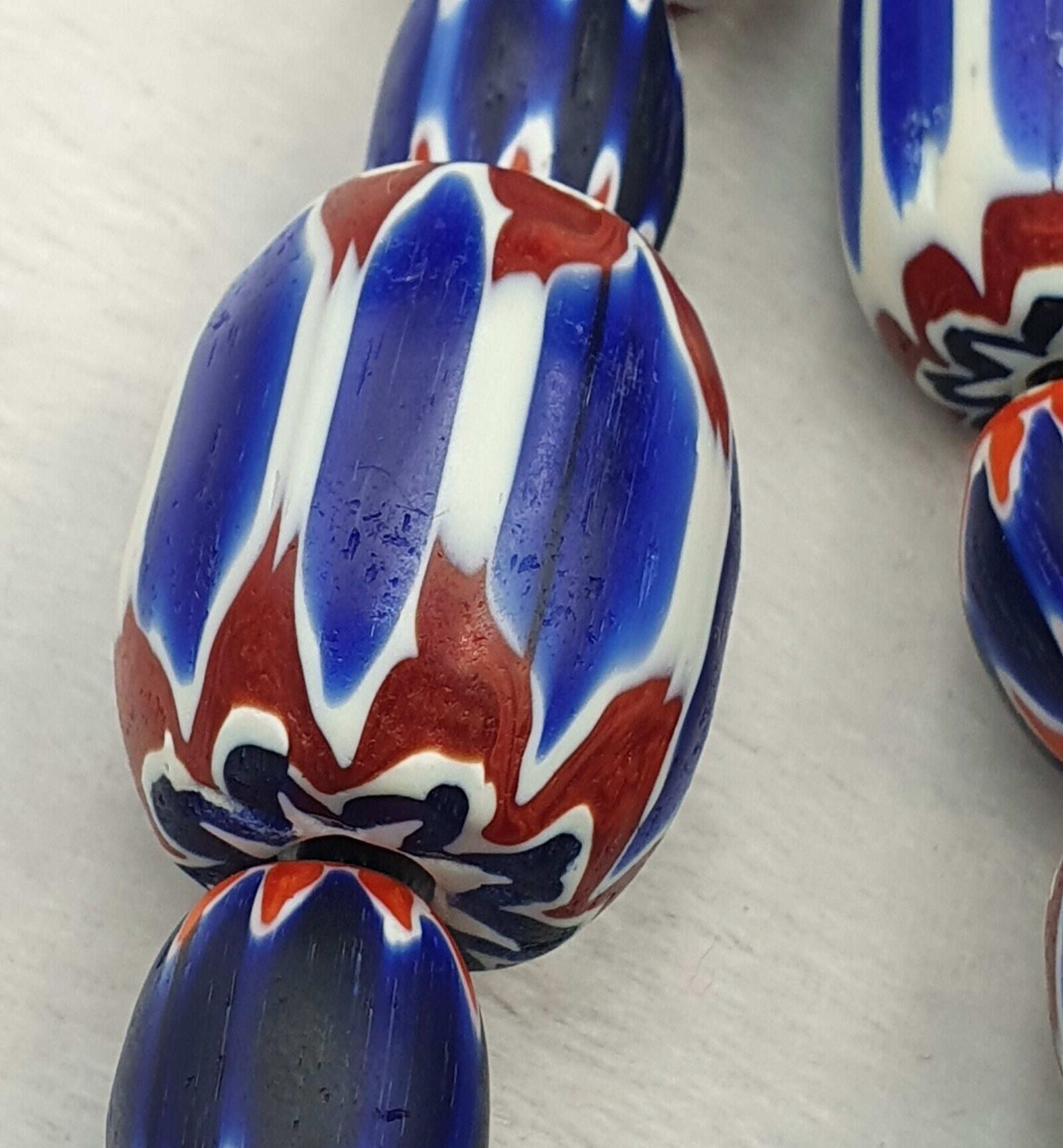 335g Venetian Style Trade Beads Blue Chevron Glass Beads Long necklace
