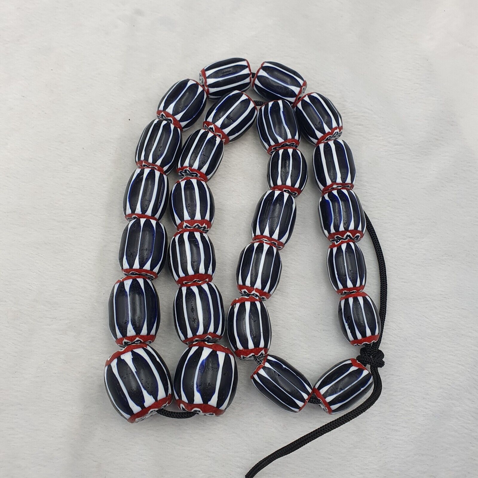 441g Vintage Venetian Style Trade Beads Black Chevron Glass Beads Long necklace