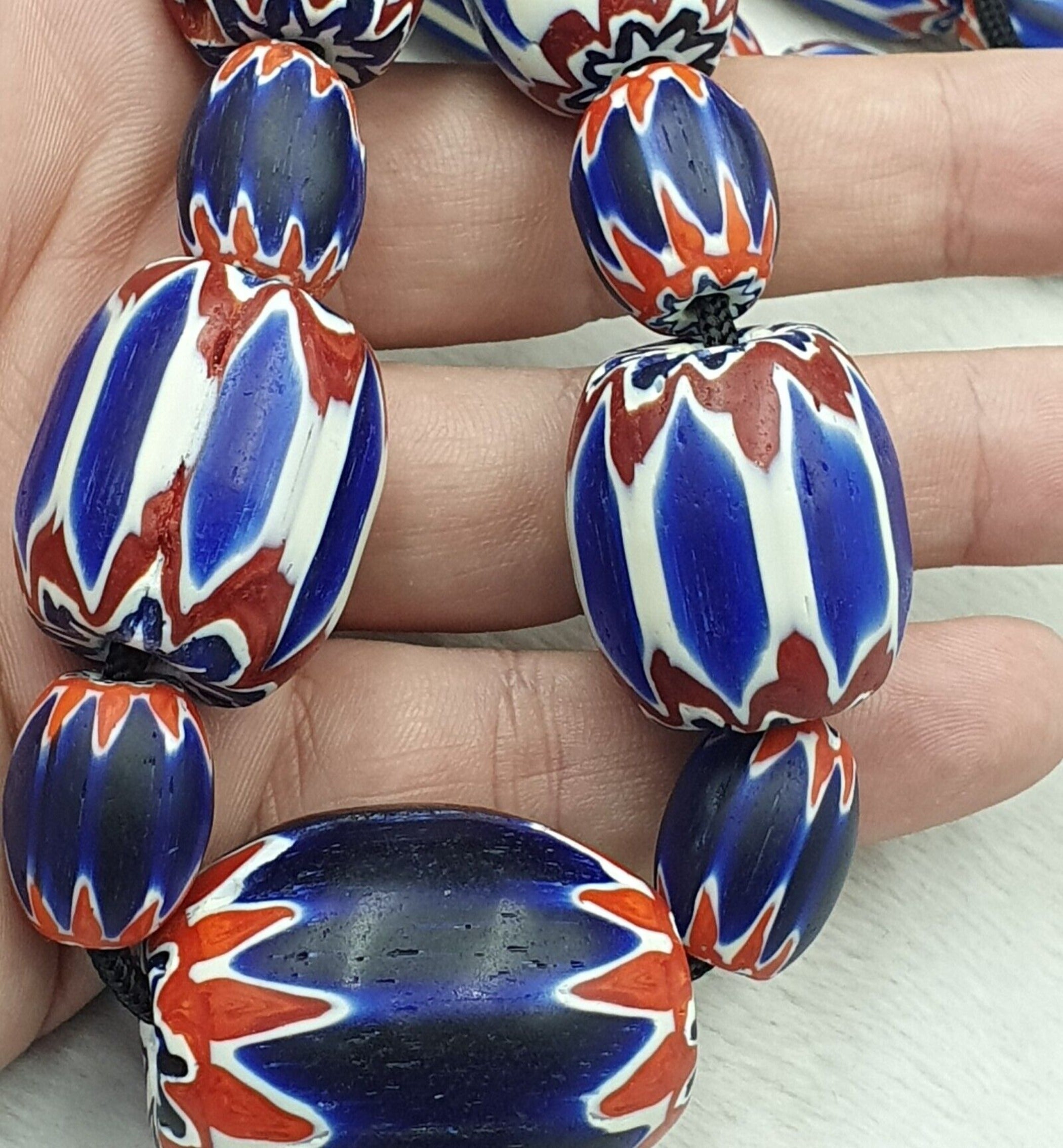 335g Venetian Style Trade Beads Blue Chevron Glass Beads Long necklace