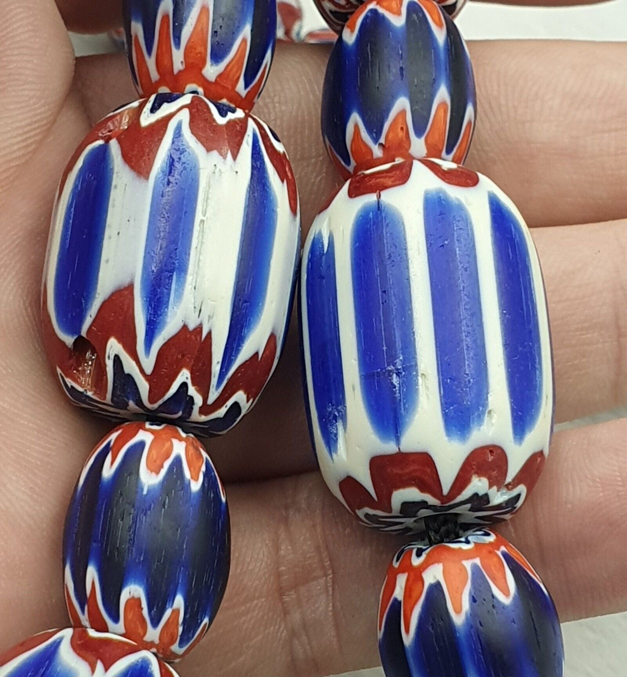 335g Venetian Style Trade Beads Blue Chevron Glass Beads Long necklace