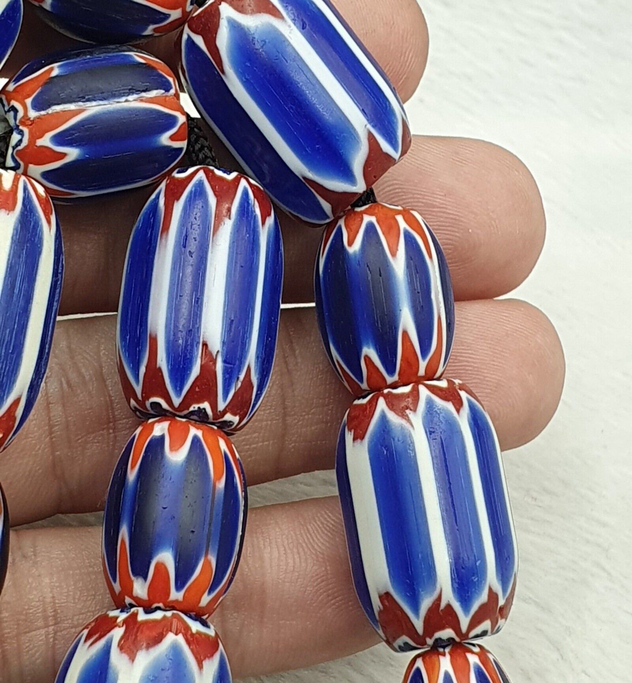 335g Venetian Style Trade Beads Blue Chevron Glass Beads Long necklace