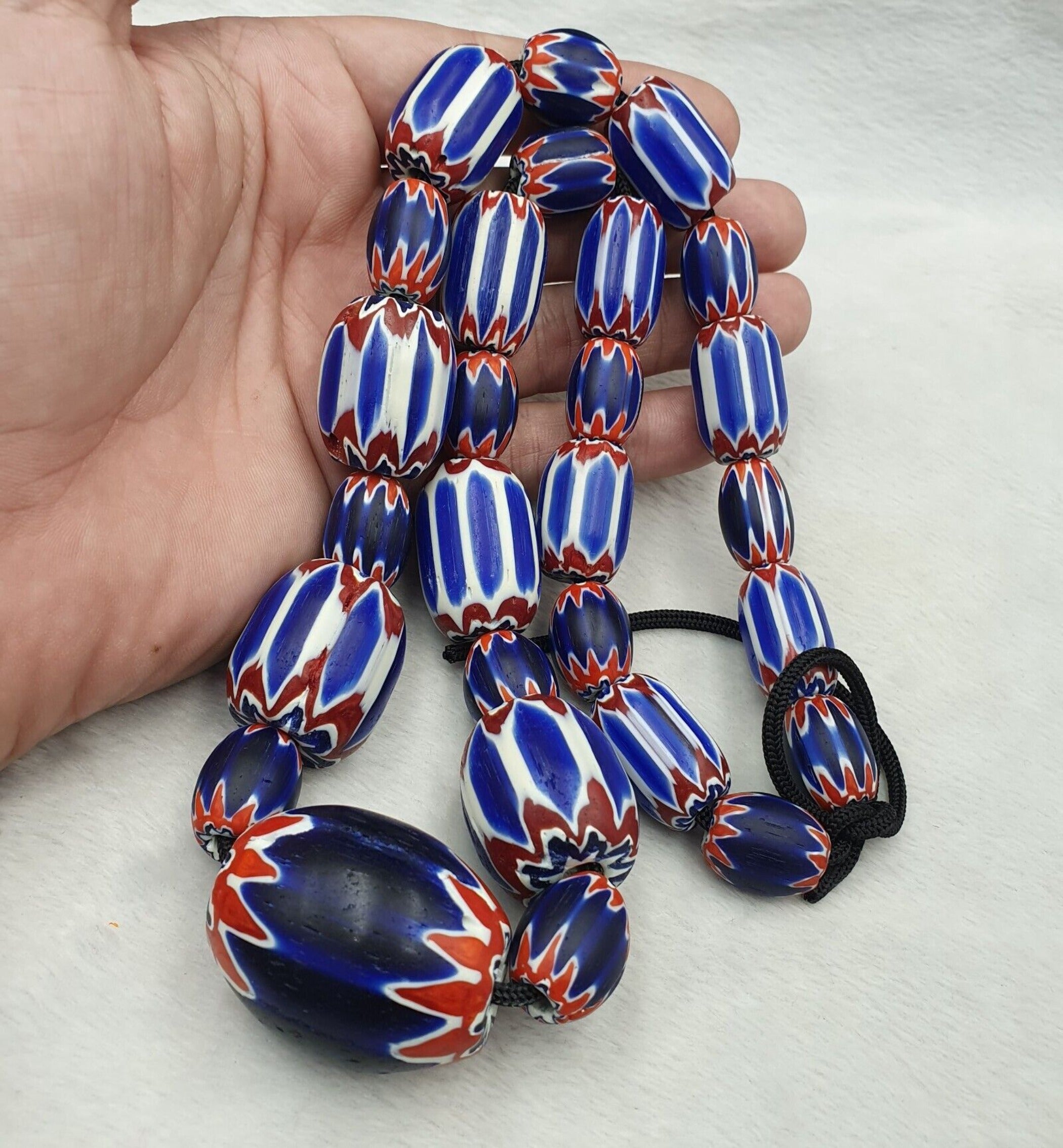 335g Venetian Style Trade Beads Blue Chevron Glass Beads Long necklace