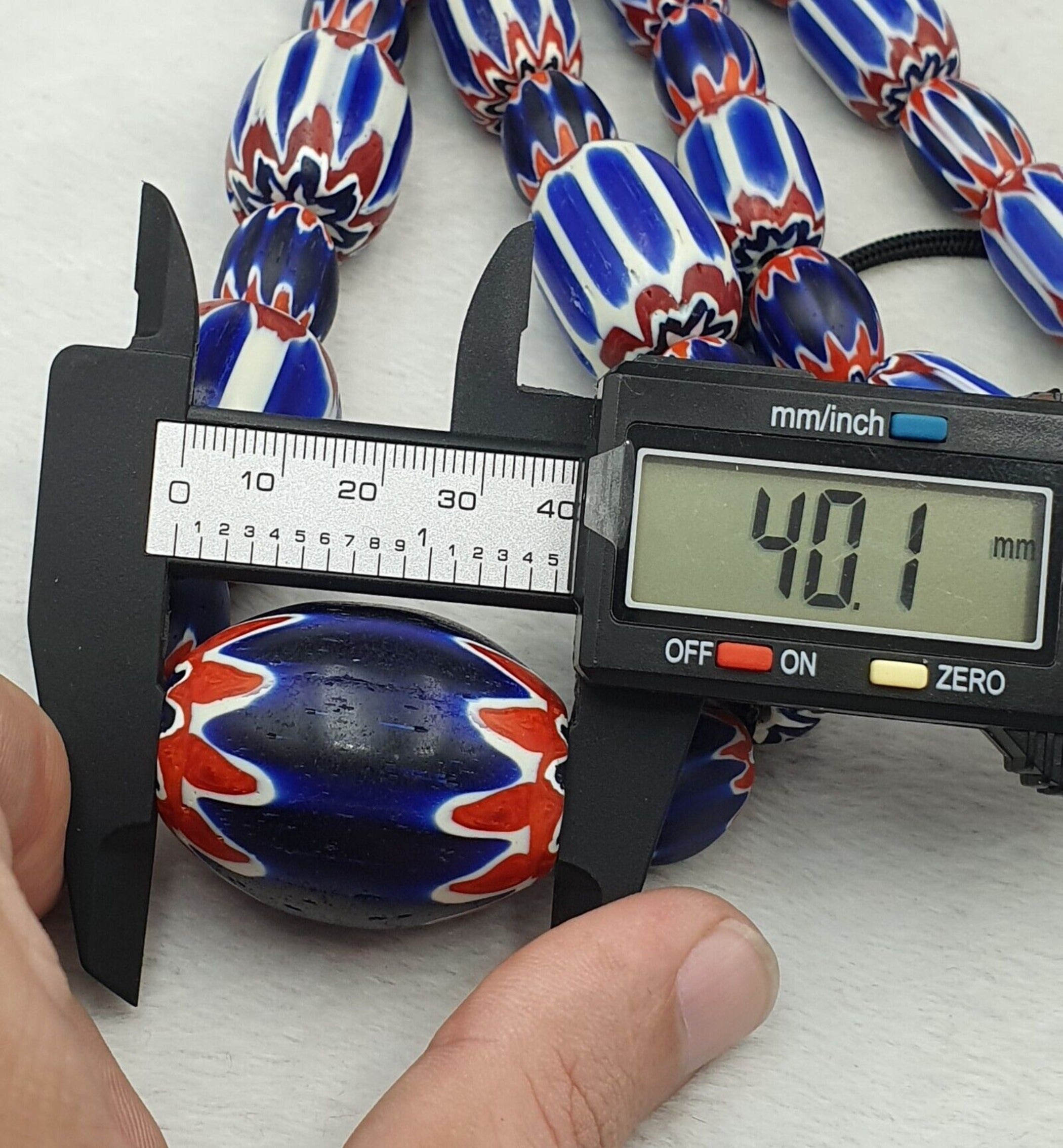 335g Venetian Style Trade Beads Blue Chevron Glass Beads Long necklace