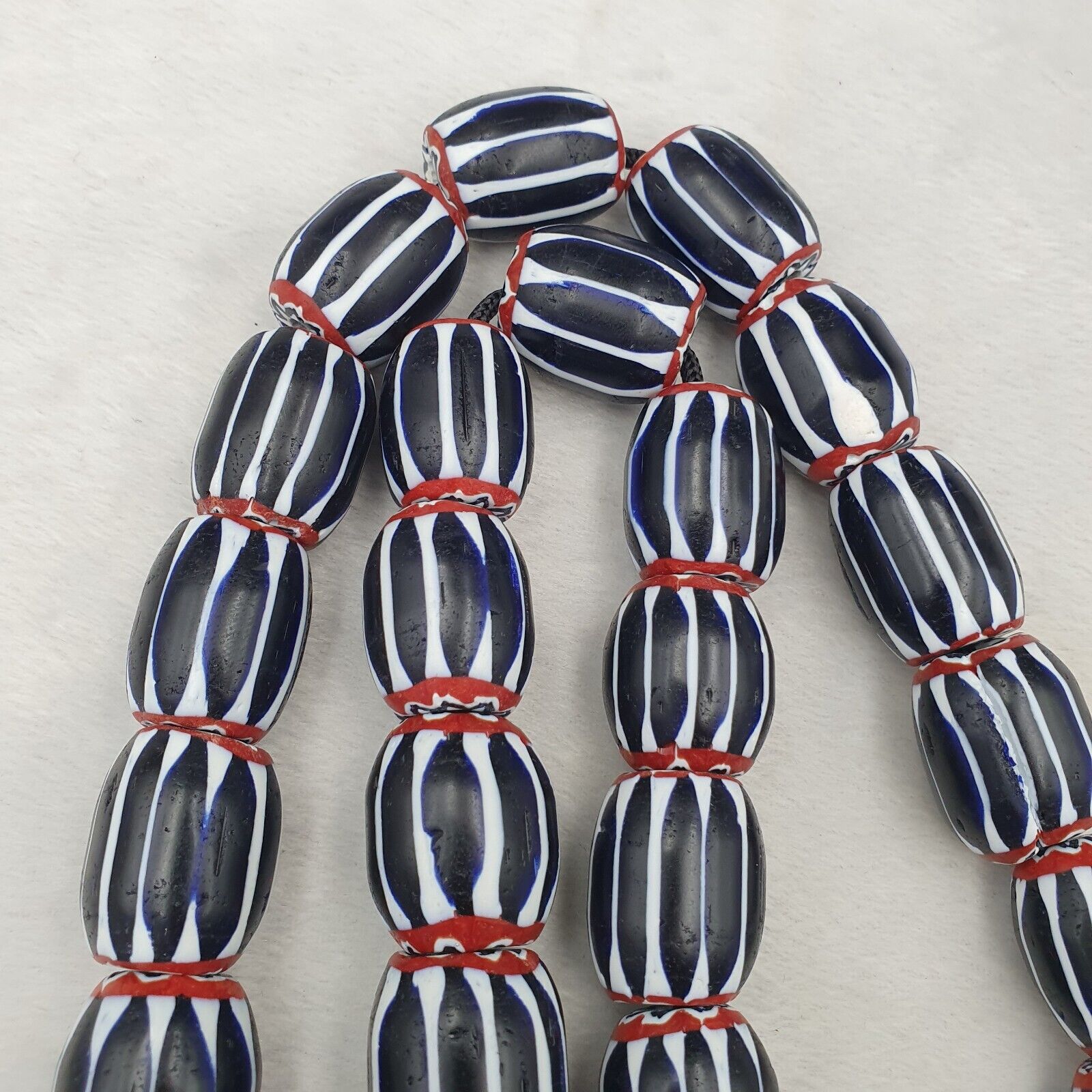 441g Vintage Venetian Style Trade Beads Black Chevron Glass Beads Long necklace
