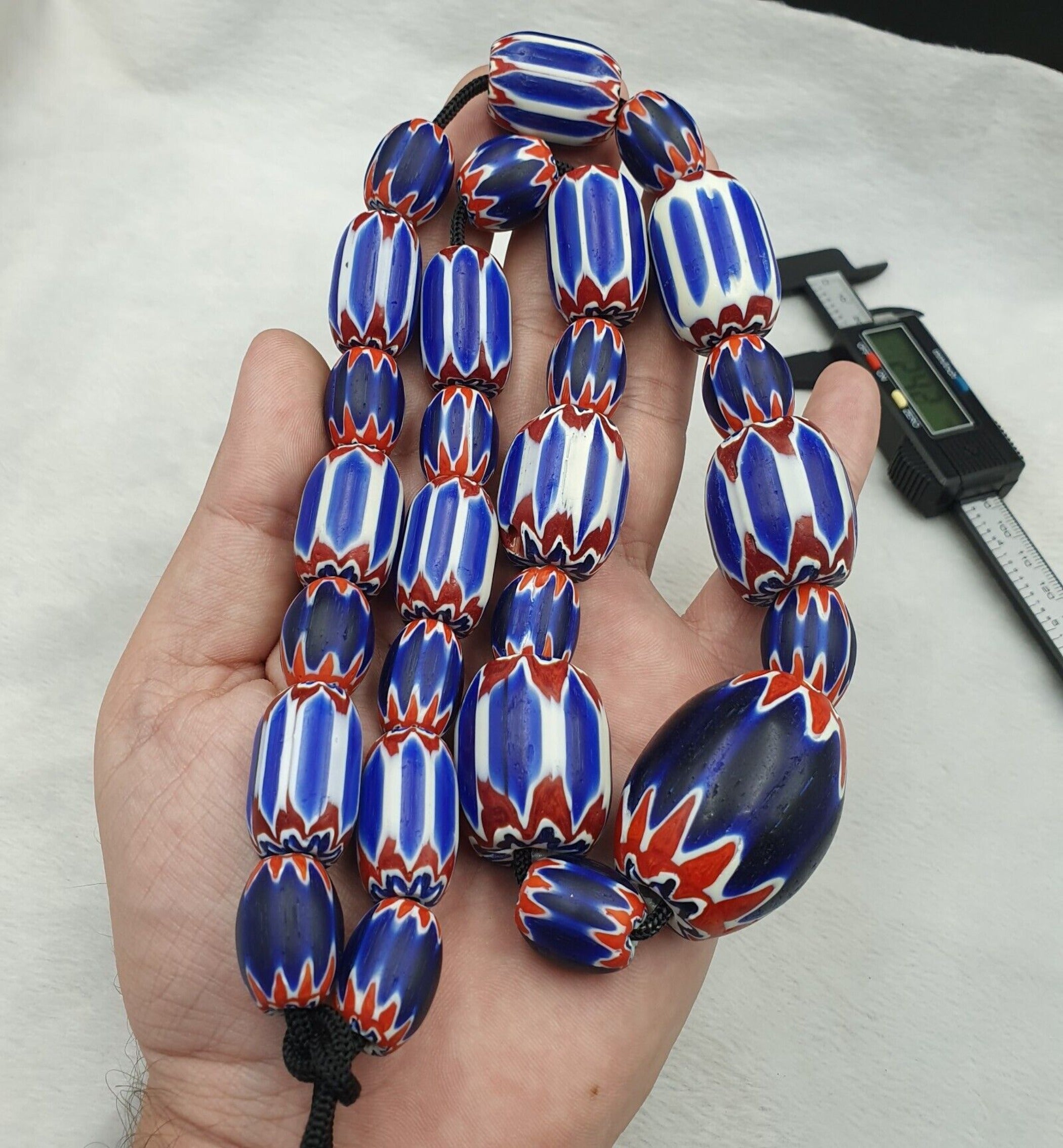 335g Venetian Style Trade Beads Blue Chevron Glass Beads Long necklace