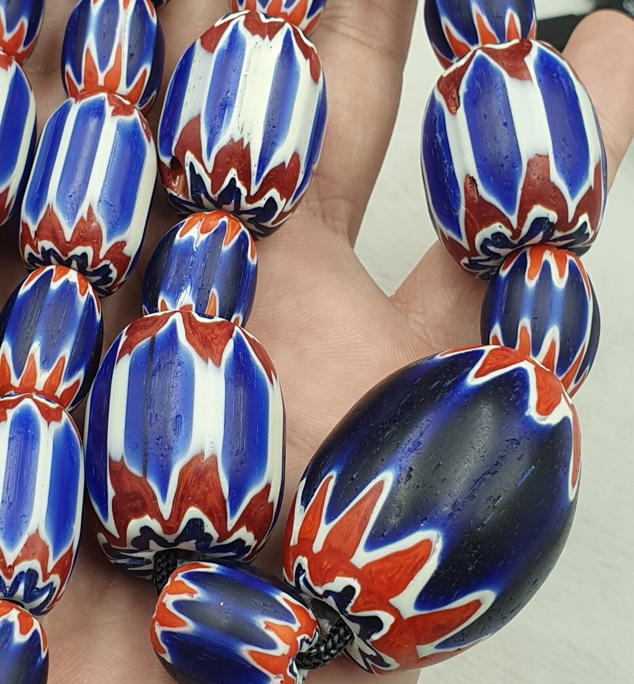 335g Venetian Style Trade Beads Blue Chevron Glass Beads Long necklace