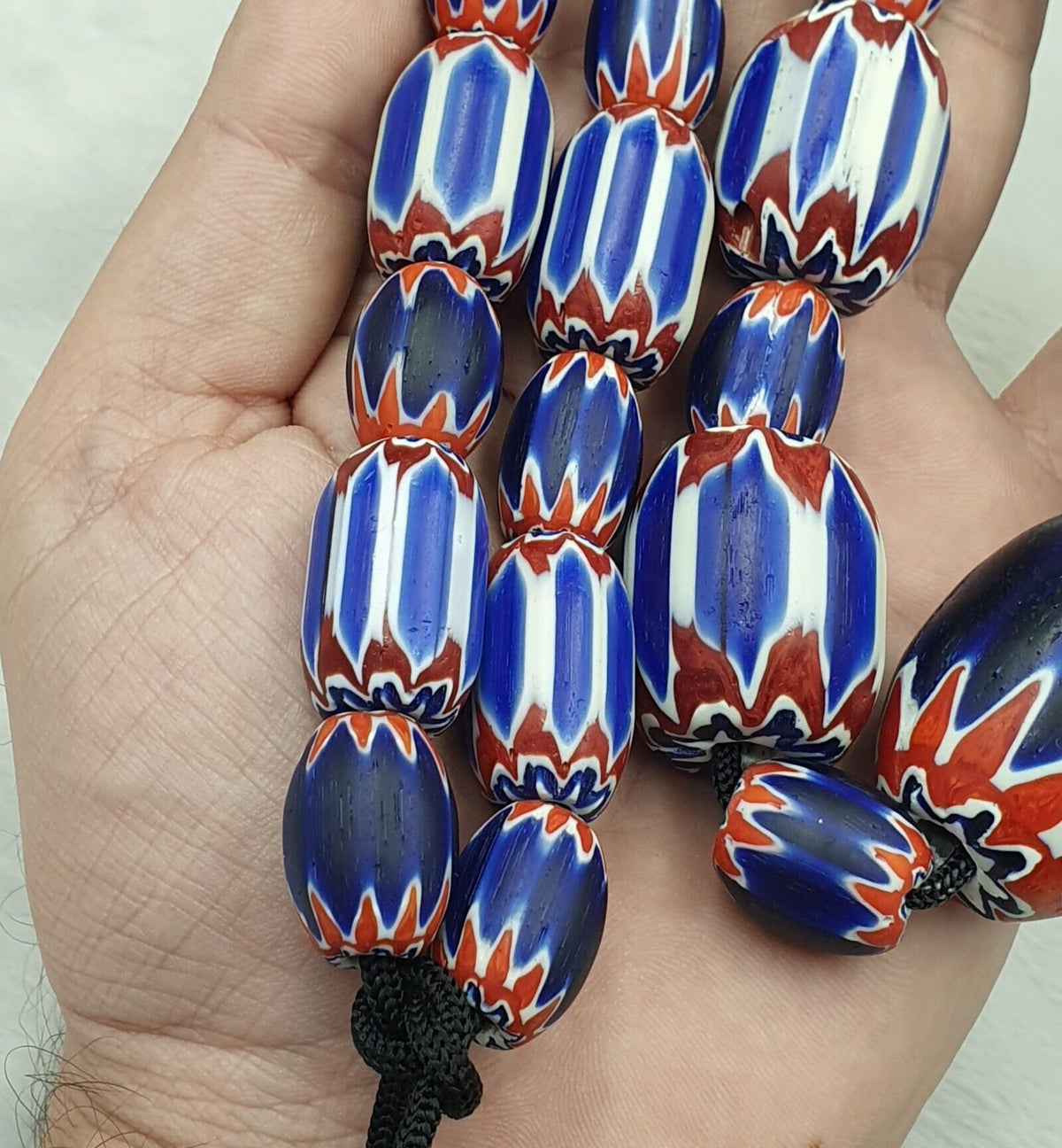 335g Venetian Style Trade Beads Blue Chevron Glass Beads Long necklace