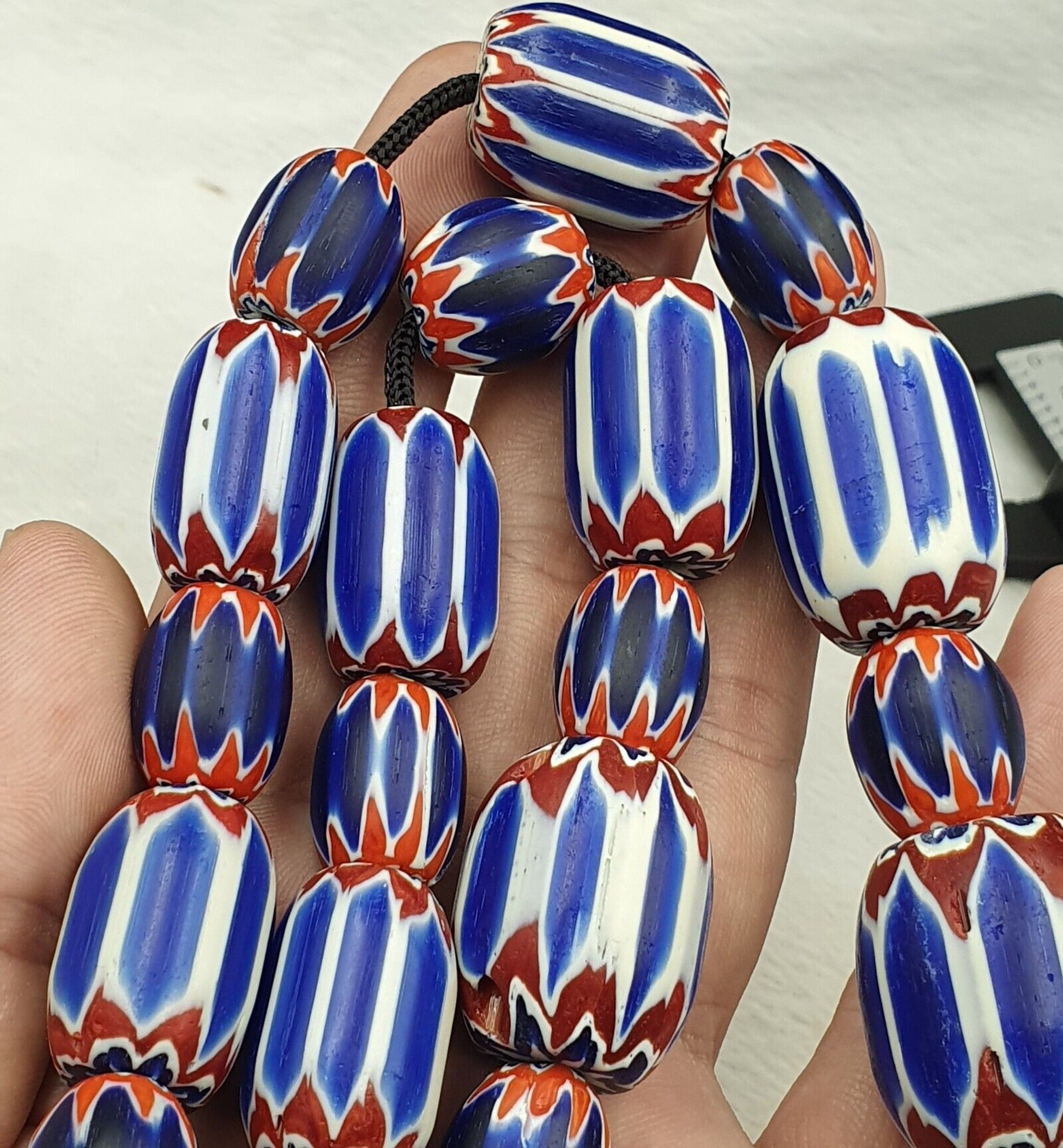 335g Venetian Style Trade Beads Blue Chevron Glass Beads Long necklace
