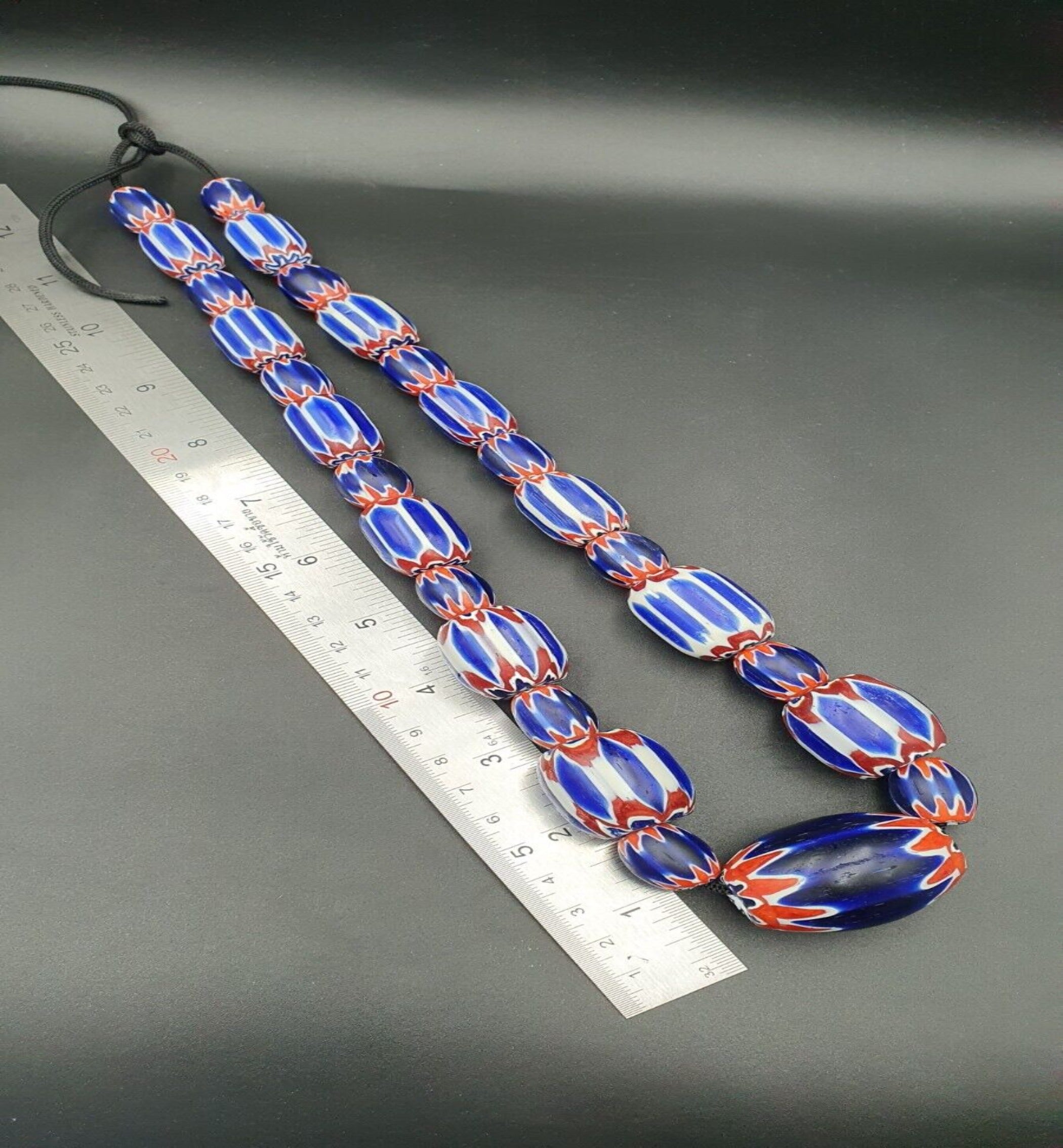 335g Venetian Style Trade Beads Blue Chevron Glass Beads Long necklace