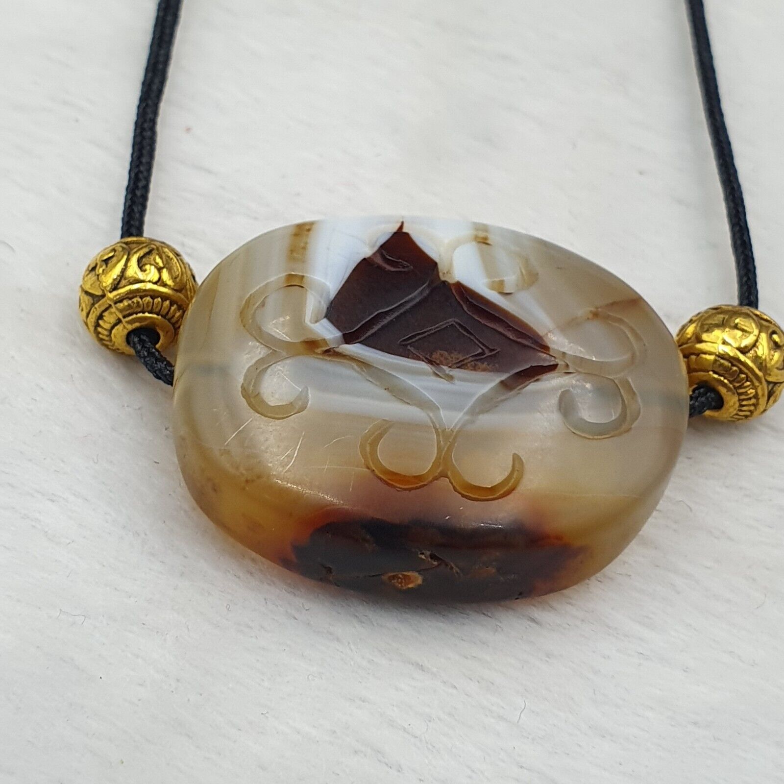 Antique Tibetan Chinese Himalayan Carving Agate Pendent Amulet Bead #36