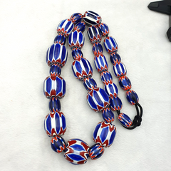 440g Vintage Venetian Style Trade Beads Blue Chevron Glass Beads Long necklace