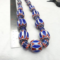 440g Vintage Venetian Style Trade Beads Blue Chevron Glass Beads Long necklace