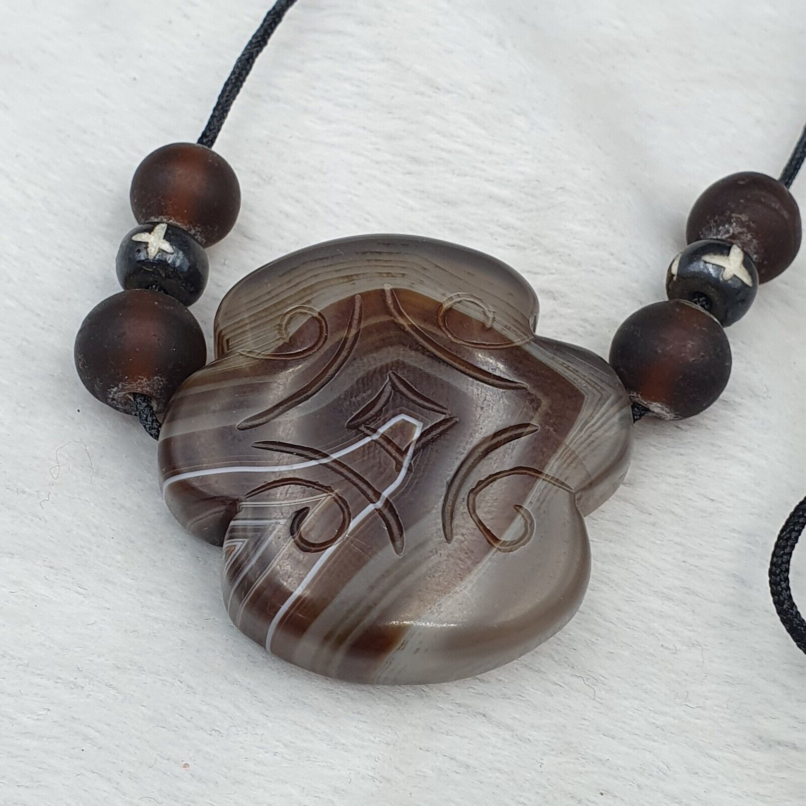 Antique Tibetan Chinese Himalayan Carving Agate Pendent Amulet Bead #35