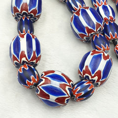 440g Vintage Venetian Style Trade Beads Blue Chevron Glass Beads Long necklace