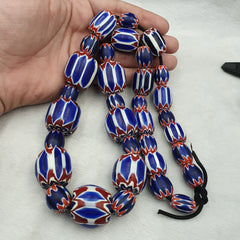 440g Vintage Venetian Style Trade Beads Blue Chevron Glass Beads Long necklace
