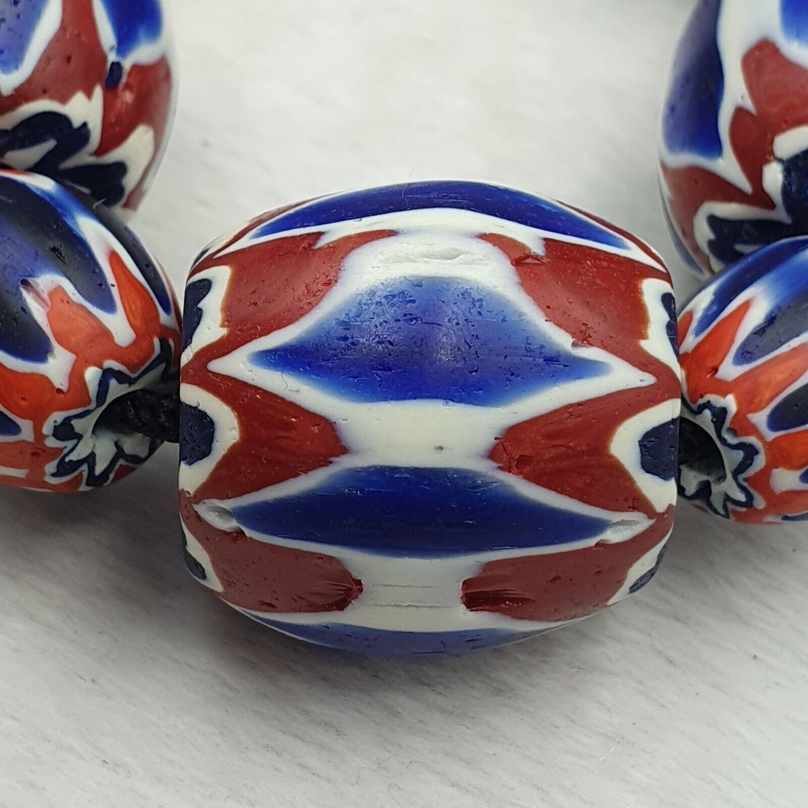 440g Vintage Venetian Style Trade Beads Blue Chevron Glass Beads Long necklace