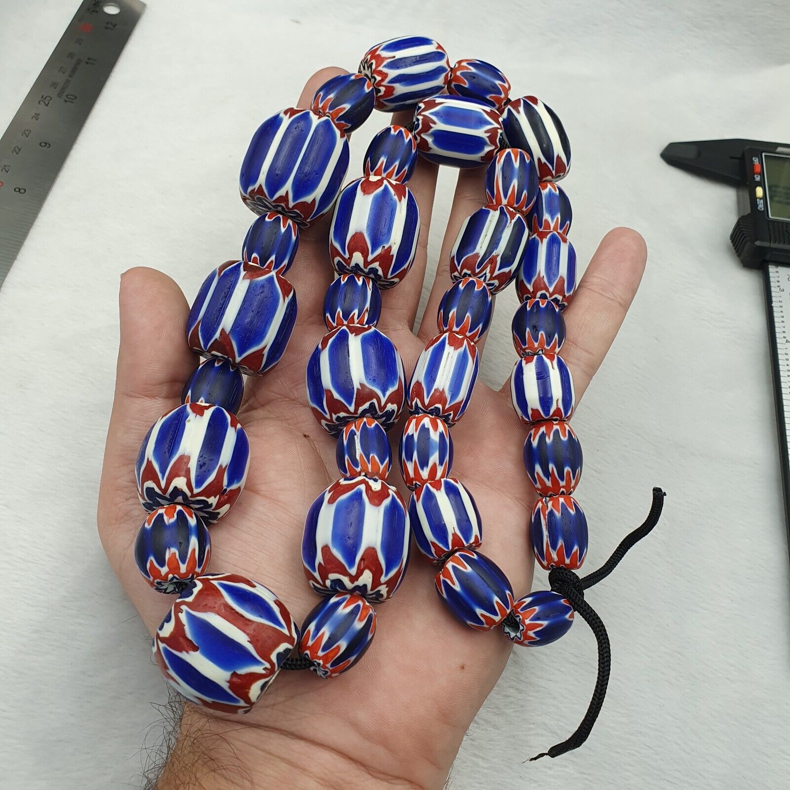 440g Vintage Venetian Style Trade Beads Blue Chevron Glass Beads Long necklace