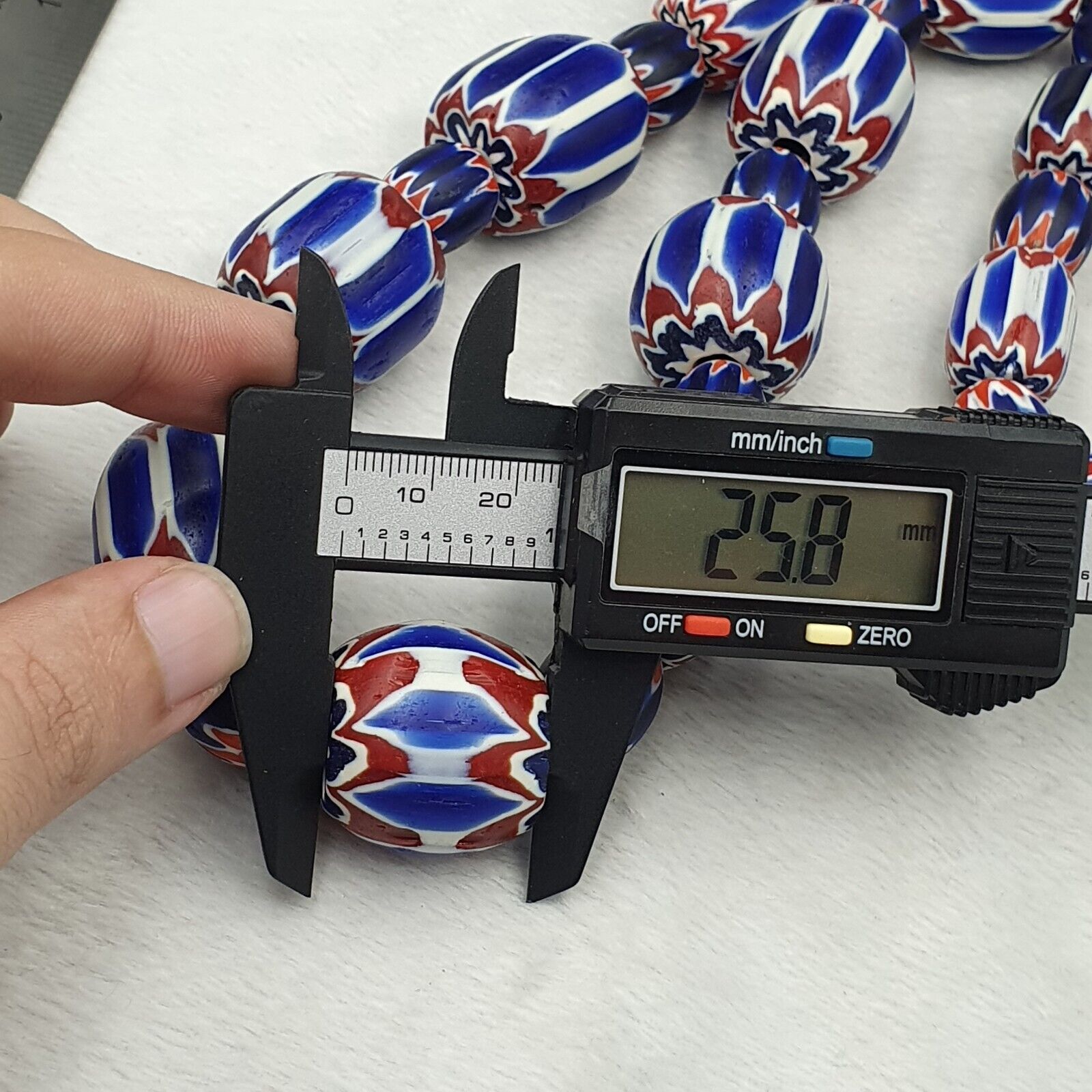 440g Vintage Venetian Style Trade Beads Blue Chevron Glass Beads Long necklace