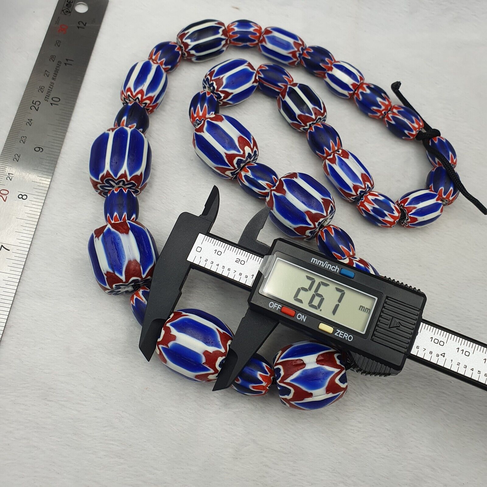 440g Vintage Venetian Style Trade Beads Blue Chevron Glass Beads Long necklace