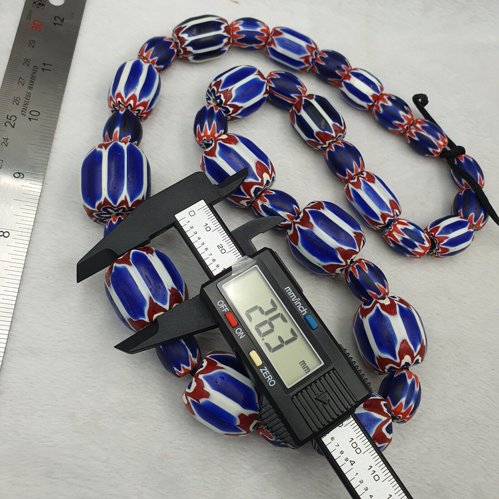 440g Vintage Venetian Style Trade Beads Blue Chevron Glass Beads Long necklace