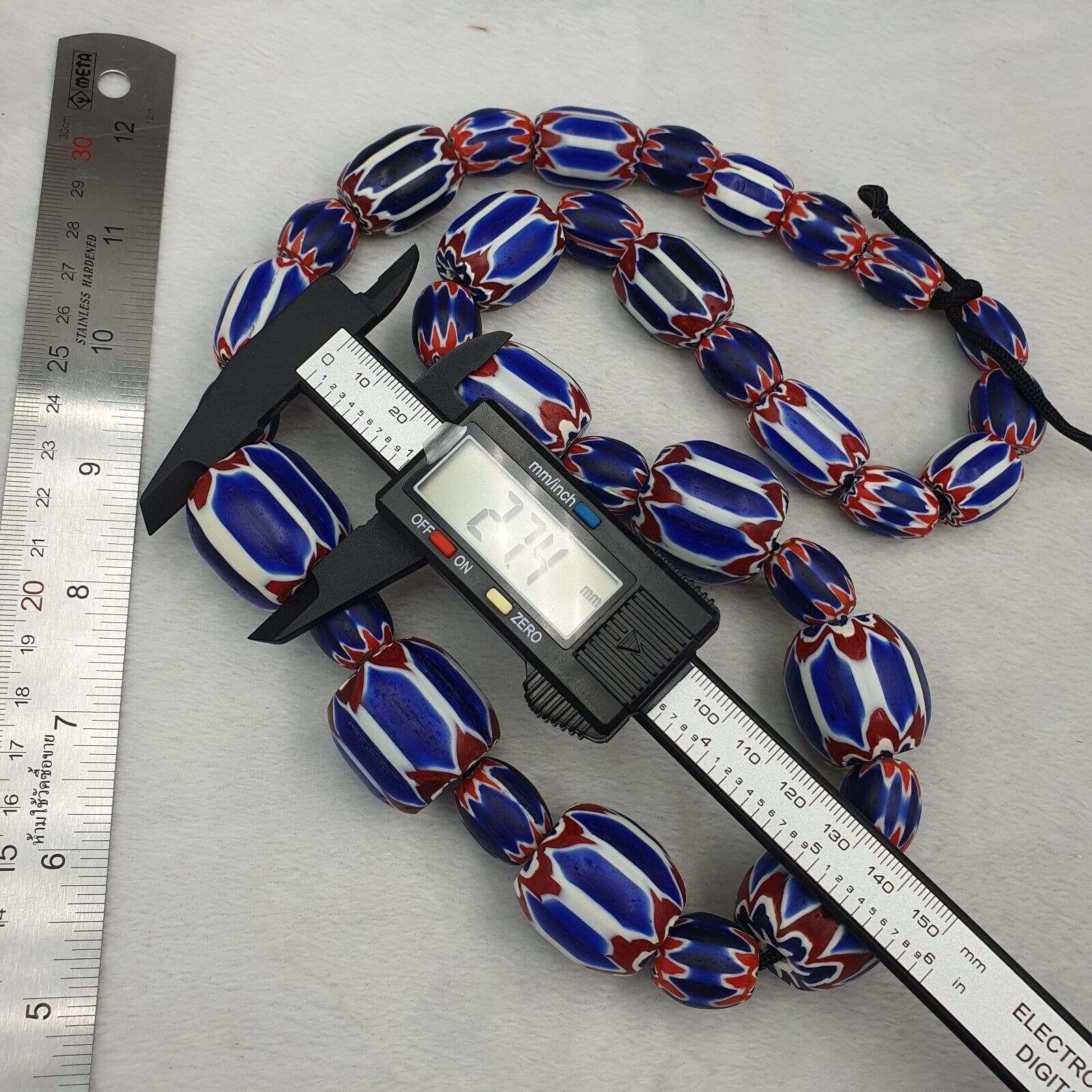 440g Vintage Venetian Style Trade Beads Blue Chevron Glass Beads Long necklace
