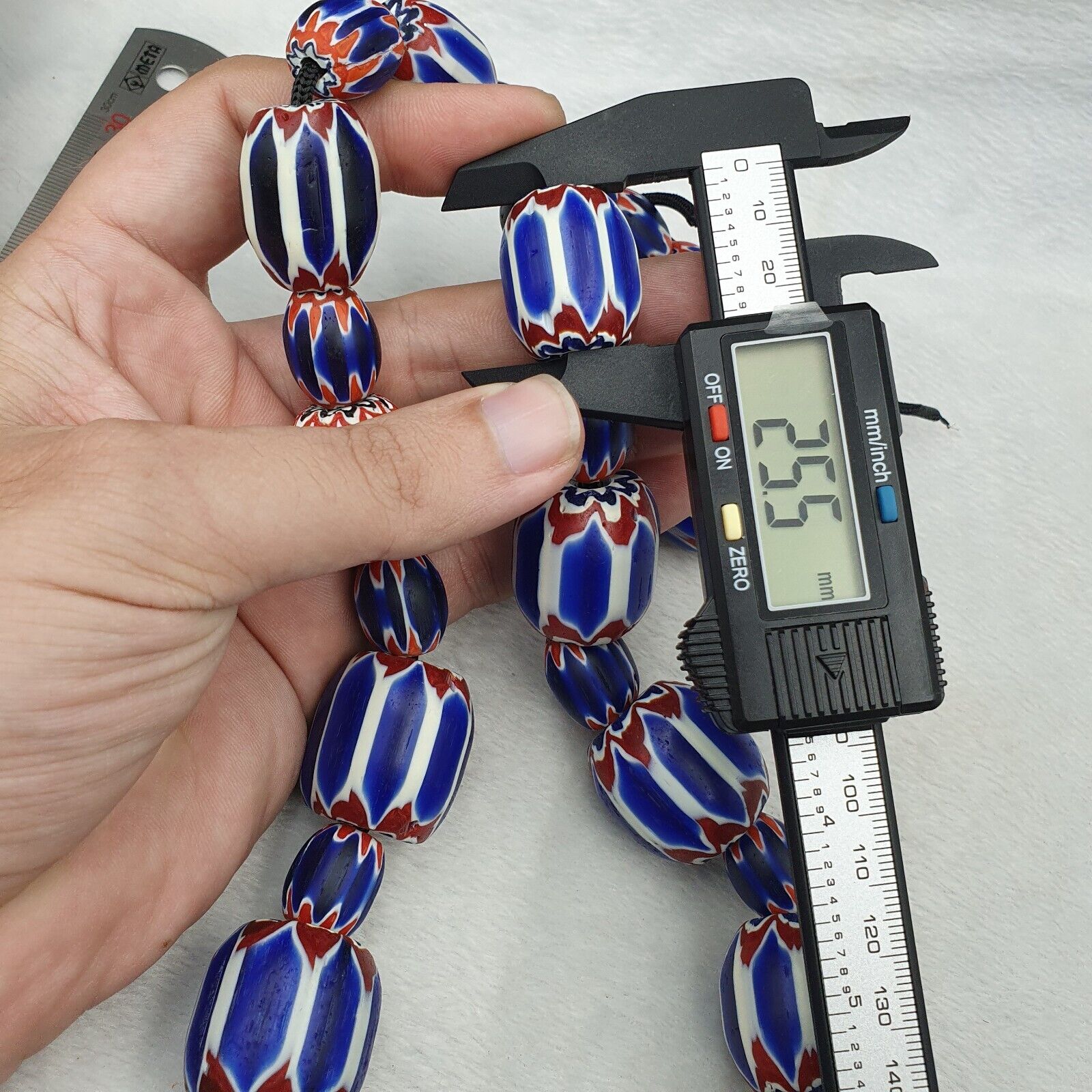 440g Vintage Venetian Style Trade Beads Blue Chevron Glass Beads Long necklace