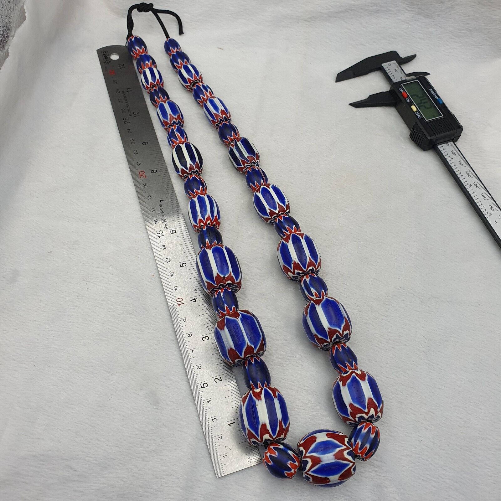 440g Vintage Venetian Style Trade Beads Blue Chevron Glass Beads Long necklace