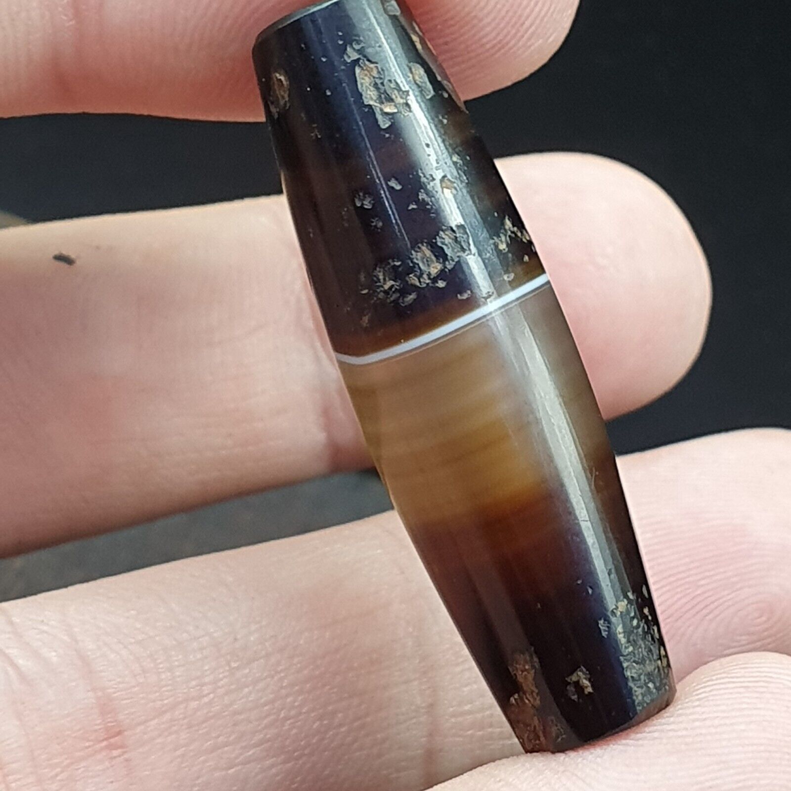 Antique Old Yemeni Agate Natural Rare pattern Banded Agate Bead 37.3mm BD-7-1