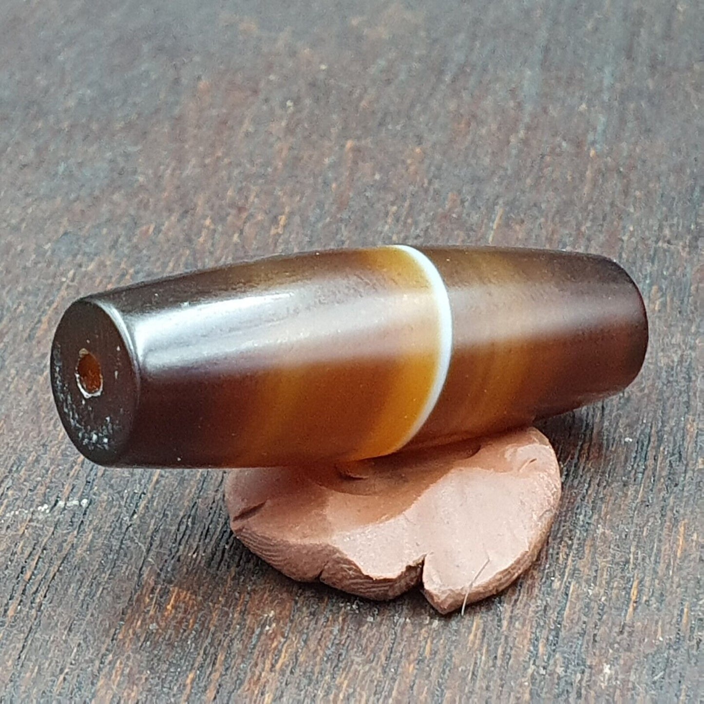 Antiker alter jemenitischer Achat, natürliches, seltenes Muster, gebänderte Achatperle, 35,9 mm, BD-10