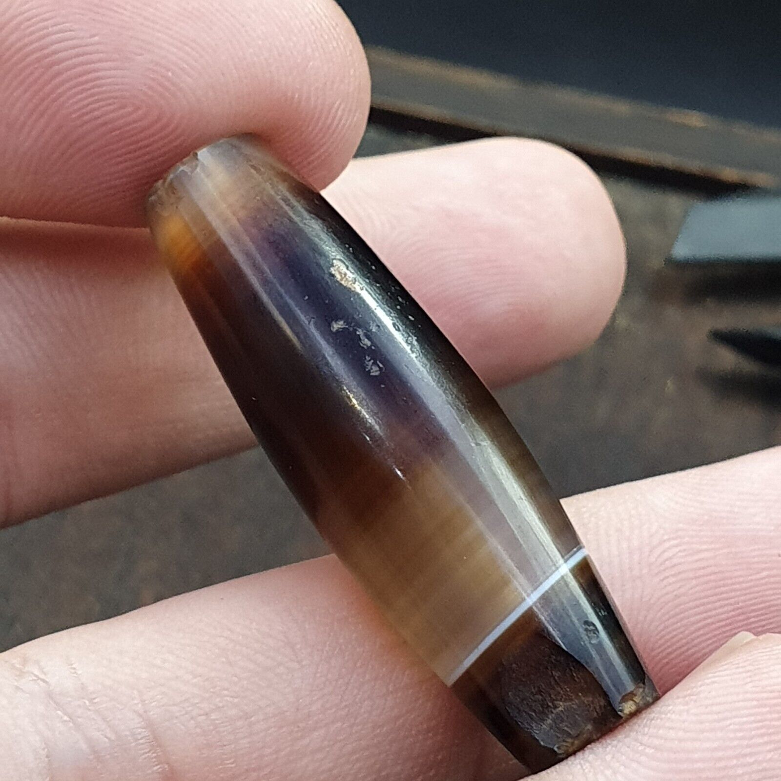 Antique Old Yemeni Agate Natural Rare pattern Banded Agate Bead 37.3mm BD-13