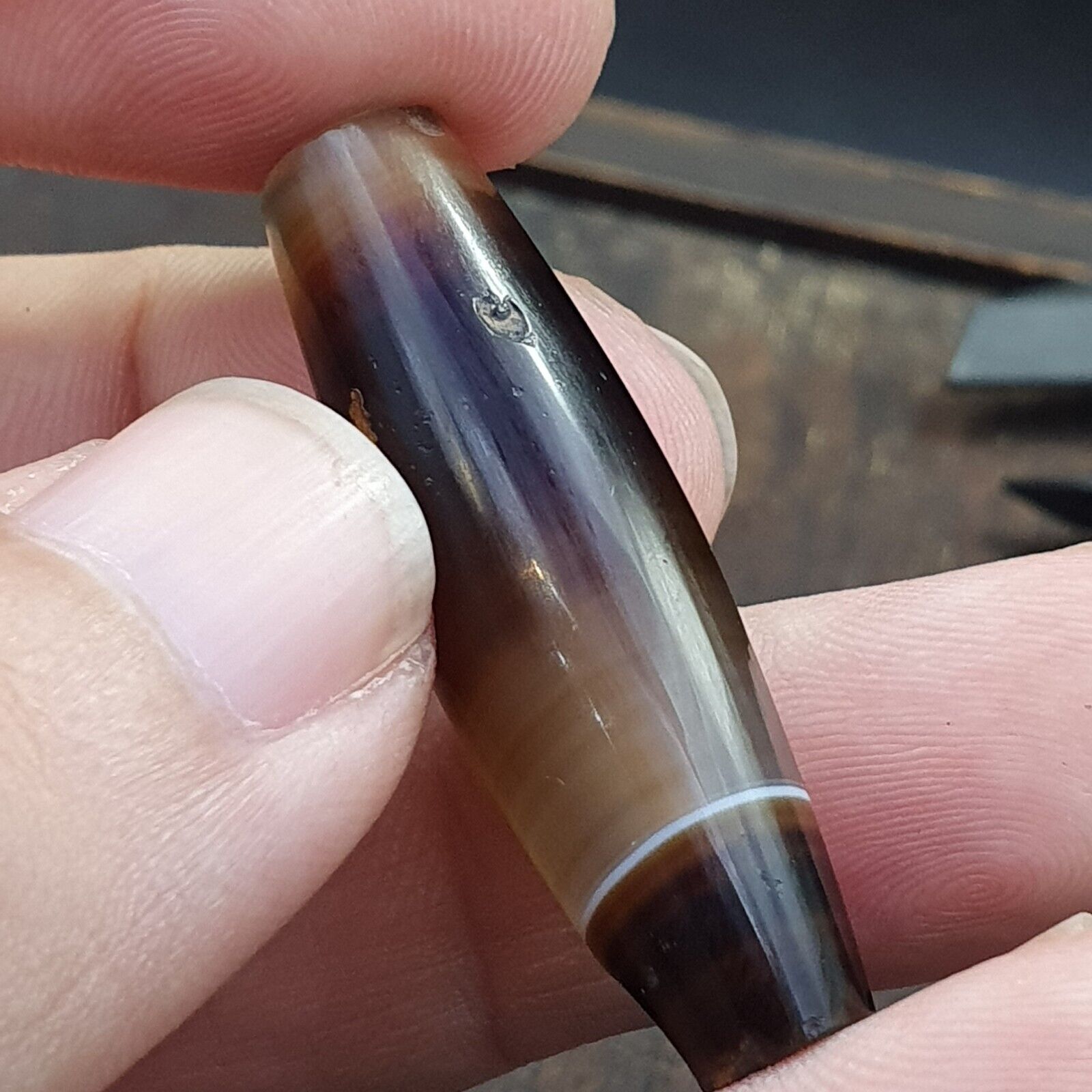 Antique Old Yemeni Agate Natural Rare pattern Banded Agate Bead 37.3mm BD-13